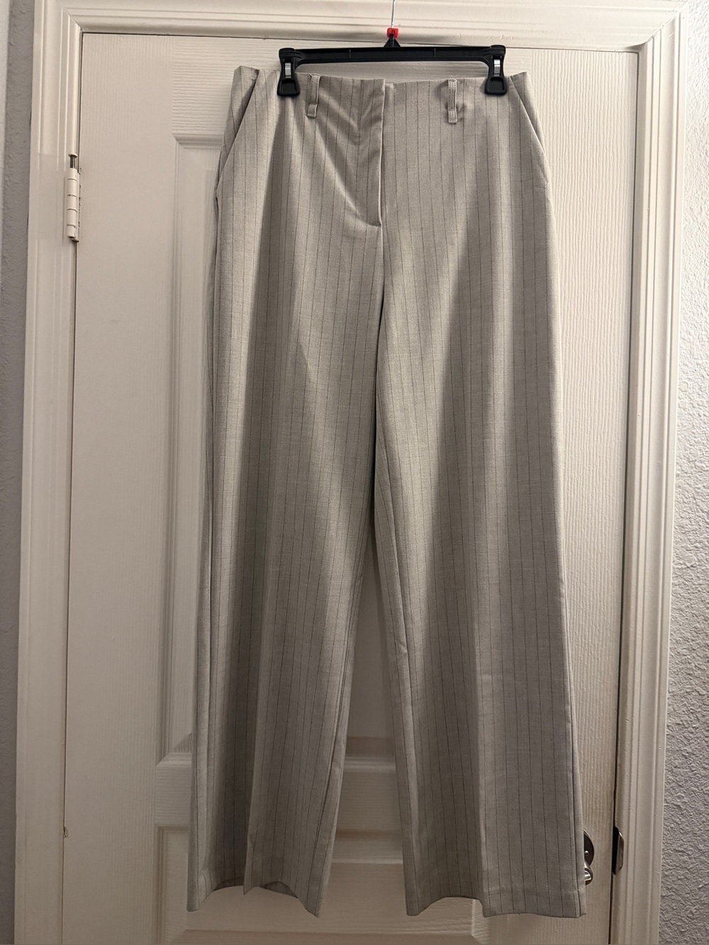 RACHEL ZOE Women’s Gray Pinstripe Wide Leg Pants NWT High Rise Dress Trouser - Picture 2 of 10
